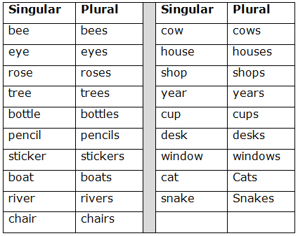 Chart Of Singular And Plural Nouns